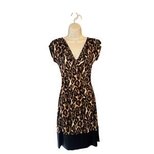 Diane von Furstenberg 100% Silk Leopard Print Sheath Dress Size 4